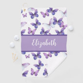 紫かわいらしの蝶パーソナライズされた名 ゴルフタオル (インサイチュ)