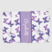 紫かわいらしの蝶パーソナライズされた名 ゴルフタオル (横)