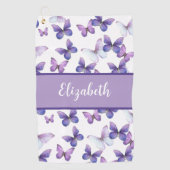 紫かわいらしの蝶パーソナライズされた名 ゴルフタオル (正面)