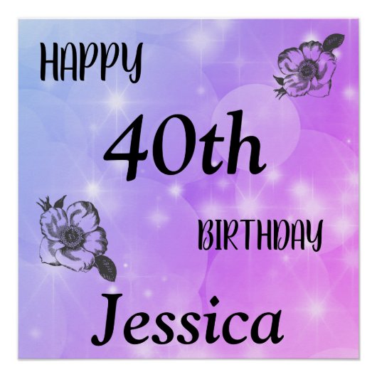 紫かわいらしの輝きハッピー40歳の誕生日 ポスター (正面)