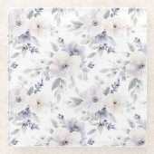 紫かわいらしアイボリーラベンダーの花 ガラスコースター (正面)