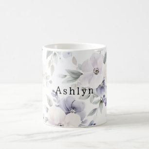 紫かわいらしアイボリーラベンダーの花 コーヒーマグカップ