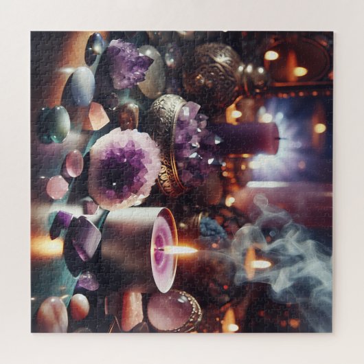 紫かわいらしアメジストの宝石と結晶 ジグソーパズル (横)