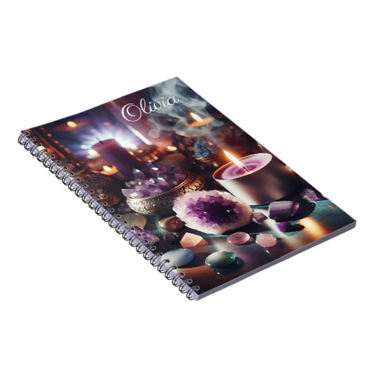 紫かわいらしアメジストの宝石と結晶 ノートブック (右側)