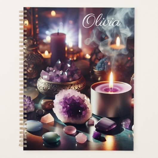 紫かわいらしアメジストの宝石と結晶 プランナー手帳 (正面)