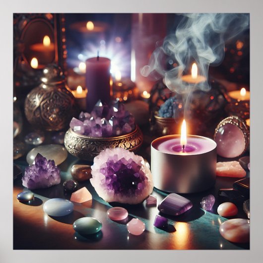 紫かわいらしアメジストの宝石と結晶 ポスター (正面)