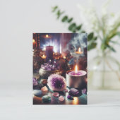 紫かわいらしアメジストの宝石と結晶 ポストカード (スタンド正面)