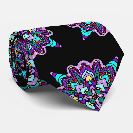 紫かわいらしカラフル曼荼羅の神秘的 ネクタイ (ロール)