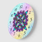 紫かわいらしカラフル曼荼羅の神秘的 ラージ壁時計 (傾斜)
