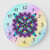 紫かわいらしカラフル曼荼羅の神秘的 ラージ壁時計 (正面)