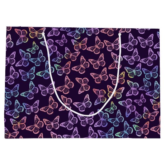 紫かわいらしガーリー蝶の模様パーソナライズされた ラージペーパーバッグ (裏面)