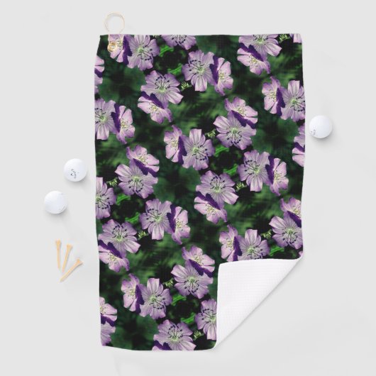 紫かわいらしゼラニウム花対柄 ゴルフタオル (インサイチュ)
