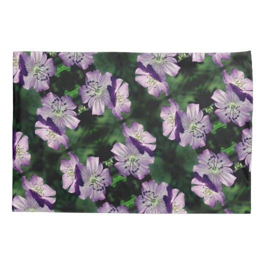 紫かわいらしゼラニウム花対柄 枕カバー (裏面)