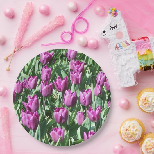 紫かわいらしチューリップフローラ ペーパープレート (パーティー)