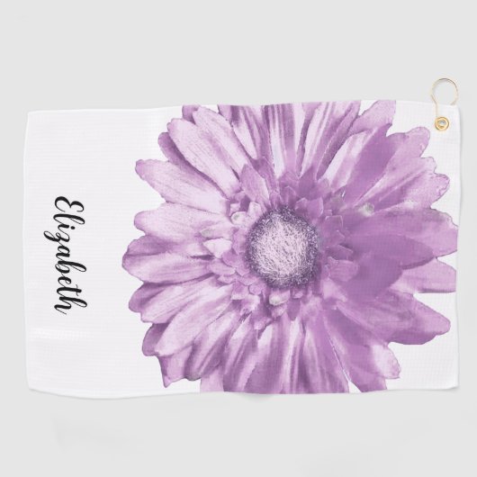 紫かわいらしデイジー花名前をカスタムする子宮 ゴルフタオル (横)