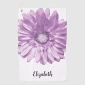 紫かわいらしデイジー花名前をカスタムする子宮 ゴルフタオル (正面)