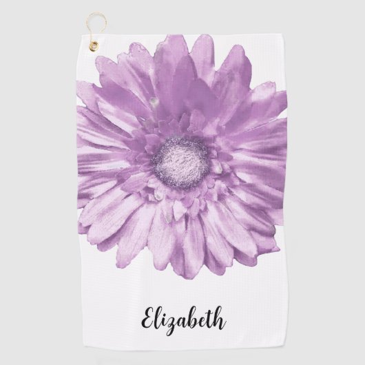 紫かわいらしデイジー花名前をカスタムする子宮 ゴルフタオル (正面)