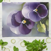 紫かわいらしパンジー水絵を描色 キッチンタオル (折り畳み)