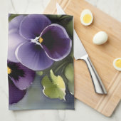 紫かわいらしパンジー水絵を描色 キッチンタオル (四つ折り)