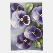 紫かわいらしパンジー水絵を描色 キッチンタオル (縦)