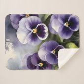紫かわいらしパンジー水絵を描色 シェルパブランケット (正面(横))