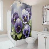 紫かわいらしパンジー水絵を描色 シャワーカーテン (インサイチュ)