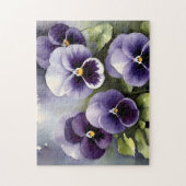 紫かわいらしパンジー水絵を描色 ジグソーパズル (縦)