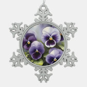 紫かわいらしパンジー水絵を描色 スノーフレークピューターオーナメント (正面)