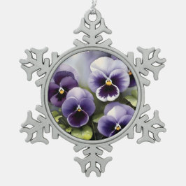 紫かわいらしパンジー水絵を描色 スノーフレークピューターオーナメント