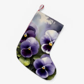 紫かわいらしパンジー水絵を描色 スモールクリスマスストッキング (正面 (吊り時))