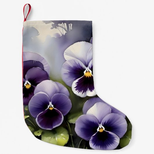 紫かわいらしパンジー水絵を描色 スモールクリスマスストッキング (正面)