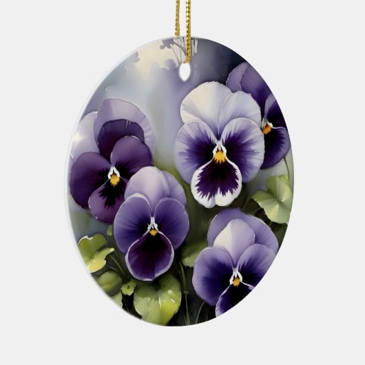 紫かわいらしパンジー水絵を描色 セラミックオーナメント (右)