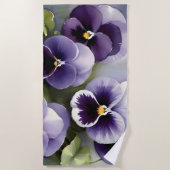 紫かわいらしパンジー水絵を描色 ビーチタオル (正面)