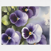 紫かわいらしパンジー水絵を描色 フリースブランケット (正面(横))