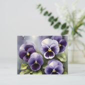 紫かわいらしパンジー水絵を描色 ポストカード (スタンド正面)