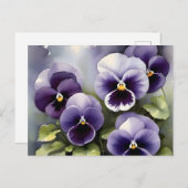 紫かわいらしパンジー水絵を描色 ポストカード (正面/裏面)