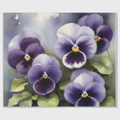 紫かわいらしパンジー水絵を描色 ラッピングペーパー (フラット)