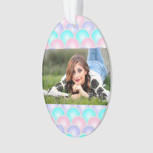 紫かわいらしピンクのアクアブルーのパステルマーメイドはかりで測 オーナメント (正面)