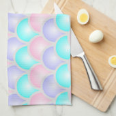 紫かわいらしピンクのアクアブルーのパステルマーメイドはかりで測 キッチンタオル (四つ折り)