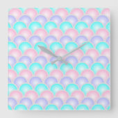 紫かわいらしピンクのアクアブルーのパステルマーメイドはかりで測 スクエア壁時計 (正面)
