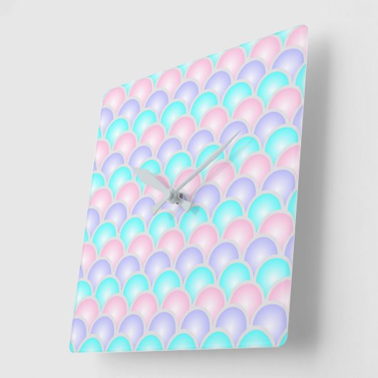 紫かわいらしピンクのアクアブルーのパステルマーメイドはかりで測 スクエア壁時計 (傾斜)
