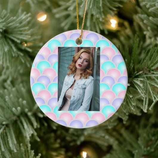 紫かわいらしピンクのアクアブルーのパステルマーメイドはかりで測 セラミックオーナメント (ツリー)