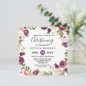 紫かわいらしピンク植物学《キリスト教》洗礼式や命名式バプテスマ 招待状 (スタンド正面)