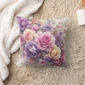 紫かわいらしピンク野花バラフローラアート クッション (ブランケット)