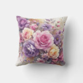 紫かわいらしピンク野花バラフローラアート クッション (裏面)
