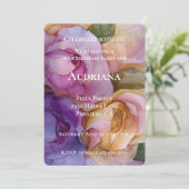 紫かわいらしピンク金ゴールドフローラ16誕生日 招待状 (スタンド正面)