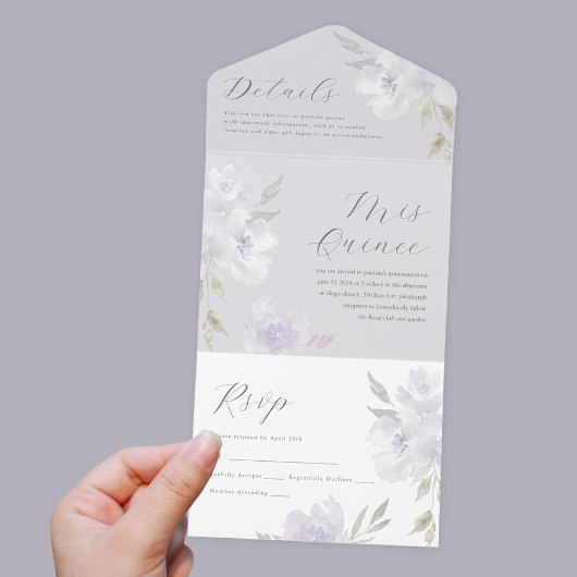 紫かわいらしフローラキンセアニェラ15年 オールインワン招待状