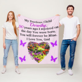 紫かわいらしフローラパーソナライズされた90位 フリースブランケット