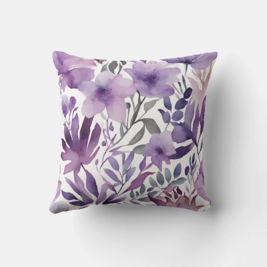 紫かわいらしフローラ水彩デザイン クッション (裏面)