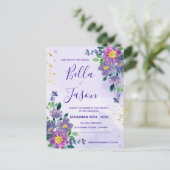 紫かわいらしブルーウォーター色のフローラ結婚ズ ポストカード (スタンド正面)